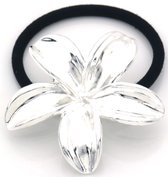 Luxe Haarelastiek | Cadeau | Zilver | Metaal | Haaraccessoires | Elastisch | Haarring | Haarband | Bloem Design | 1 stuk
