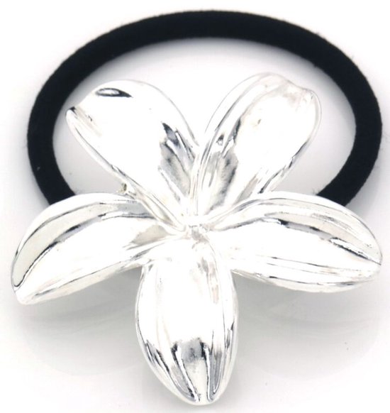Élastique à cheveux de Luxe | Cadeau | Argent | Métal | Accessoires de coiffure | Élastique | Anneau pour cheveux | Bandeau à cheveux | Conception de fleur | 1 pièce