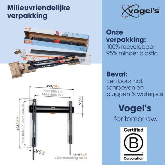 Suport TV de perete Vogel's TVM 3623, reglabil, 40-77 (101-195cm), 35kg, negru