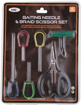 NGT Baiting Needle & Braid Scissor Set - 4 aiguilles à bouillette - extracteur de bouton - ciseaux