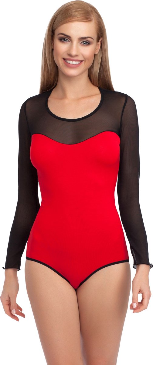 Merry Style Dames Body - Bodysuit - Lange Mouwen – Viscose – Rood/zwart – S - MS-VN-VBD15