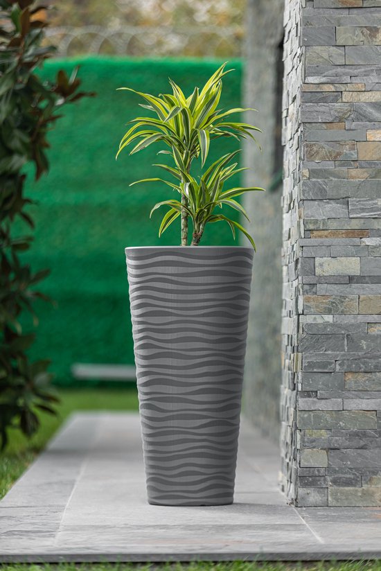 Lange Hoge bloempot Rond antraciet vaas 70cm Hoog plantenbak aan deur binnen buiten