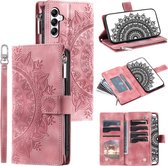 Telefoonhoesje geschikt voor Samsung Galaxy A56 5G - Portemonnee met rits - book-case hoesje - ruimte voor 8 pasjes - mandala roze