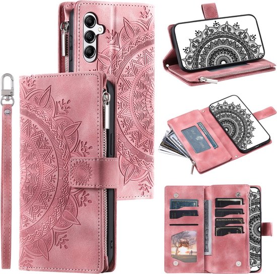 Samsung Galaxy A56 5G telefoonhoesje portemonnee leer rits book-case 8 pasjes mandala roze