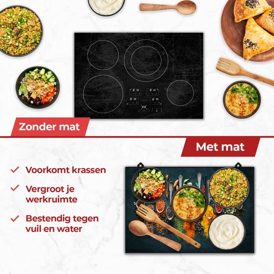 KitchyMist Inductie Beschermer 78x52 cm - Kruiden en Specerijen Lepels - Kookplaat Beschermer - Afdekplaat voor Kookplaat - Inductie Mat - Spatscherm Achterwand Keuken