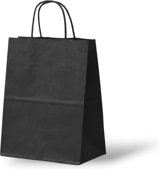 Sac en papier (S) - Zwart/ Kraft - 18x8x24 cm - Sacs en papier - Sac Kraft - Tassen - Sac cadeau - Papier Kraft Natron de haute qualité - Eco- Idéal pour les cadeaux