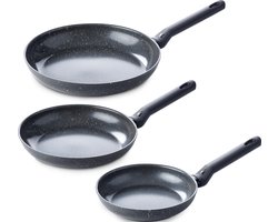 BK Universe Koekenpannenset 3-delig - 20/24/28cm - PFAS-vrije antikleeflaag - Pannenset inductie - Keramische pan - Ovenbestendig tot 160°C - Koudgreep - Zwart/graniet