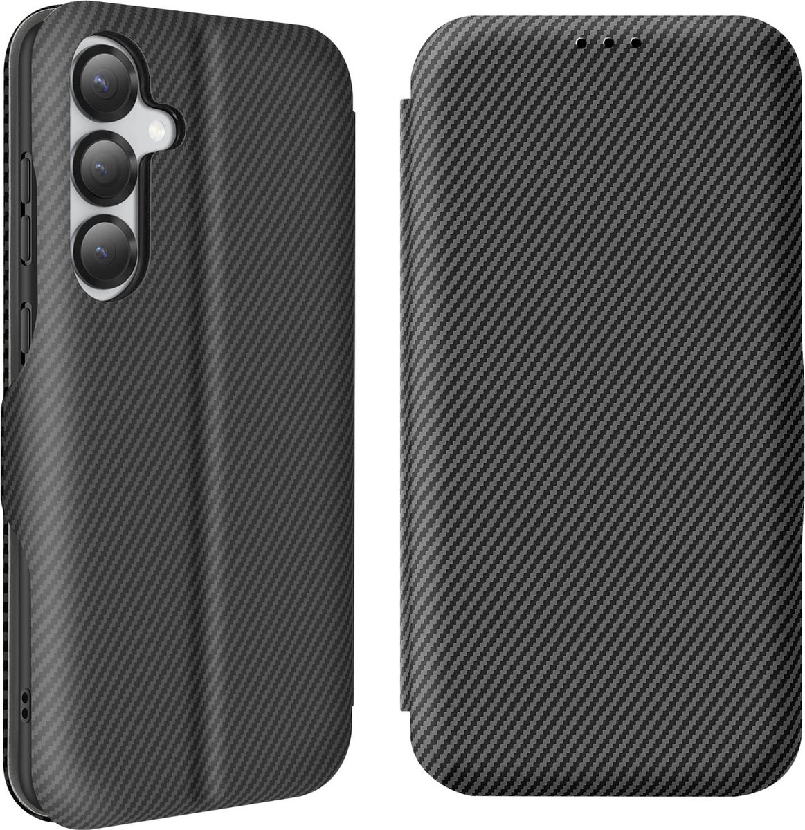 Avizar Beschermhoesje Geschikt voor Samsung S25 Carbon Fibre Video en Anti-RFID, Zwart