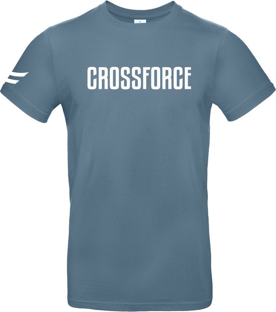 Foto: Crossforce sport t shirt unisex crossfit fitness sportkleding unisex fitnesskleding gymkleding sportwear blauw wit maat m