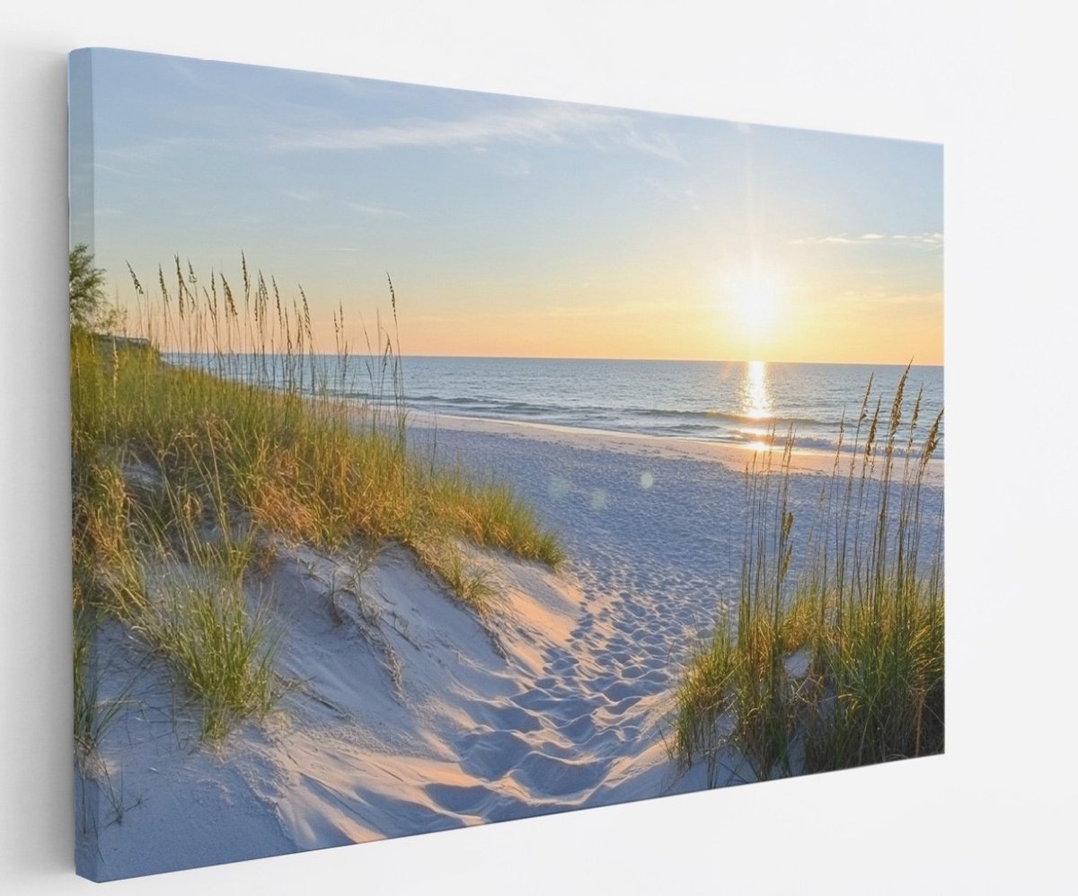 Saammp Canvas Schilderij - Strand - Zee - Pad Tussen Duinen - 50x40 - Foto op canvas - Wanddecoratie - muurdecoratie Woonkamer - Slaapkamer decoratie - Canvas Print Multicolor