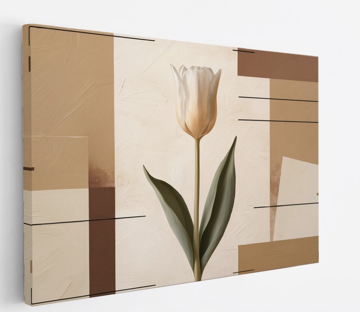 Saammp Canvas Schilderij - Abstracte Tulp - Natuur - Beige - 50x40 - Foto op canvas - Wanddecoratie - Muurdecoratie Woonkamer - Kantoor Decoratie Multicolor