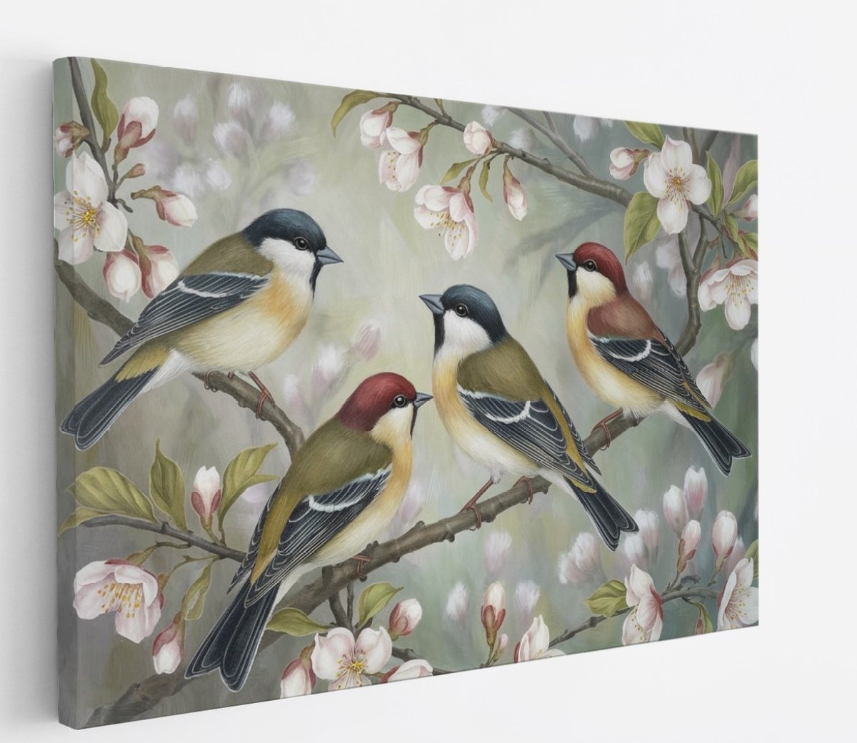 Saammp Canvas Schilderij - 4 Kolibries - Dieren - Bloemen - 150x100 - Foto op canvas - Wanddecoratie - muurdecoratie Woonkamer - Slaapkamer decoratie - Canvas Print Multicolor