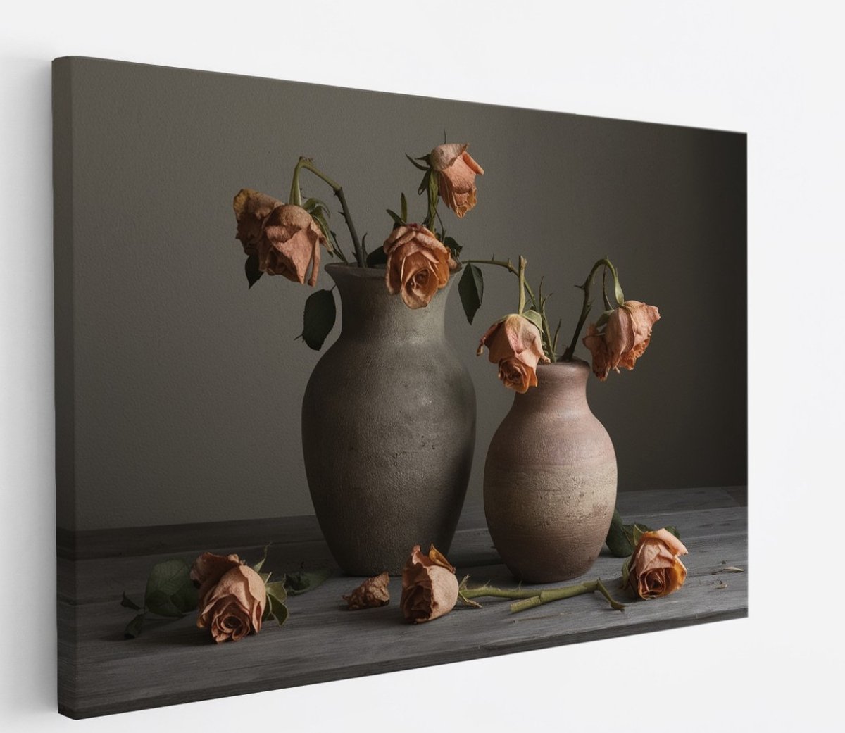 Saammp Canvas Schilderij - Oude Bloemen in een vaas - Natuur - 90x60 - Foto op canvas - Wanddecoratie - Muurdecoratie Woonkamer - Kantoor Decoratie Multicolor