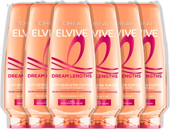 L'Oréal Paris Elvive Dream Lengths Conditioner - Voor lang, beschadigd haar - Herstellende conditioner - 6x200ml