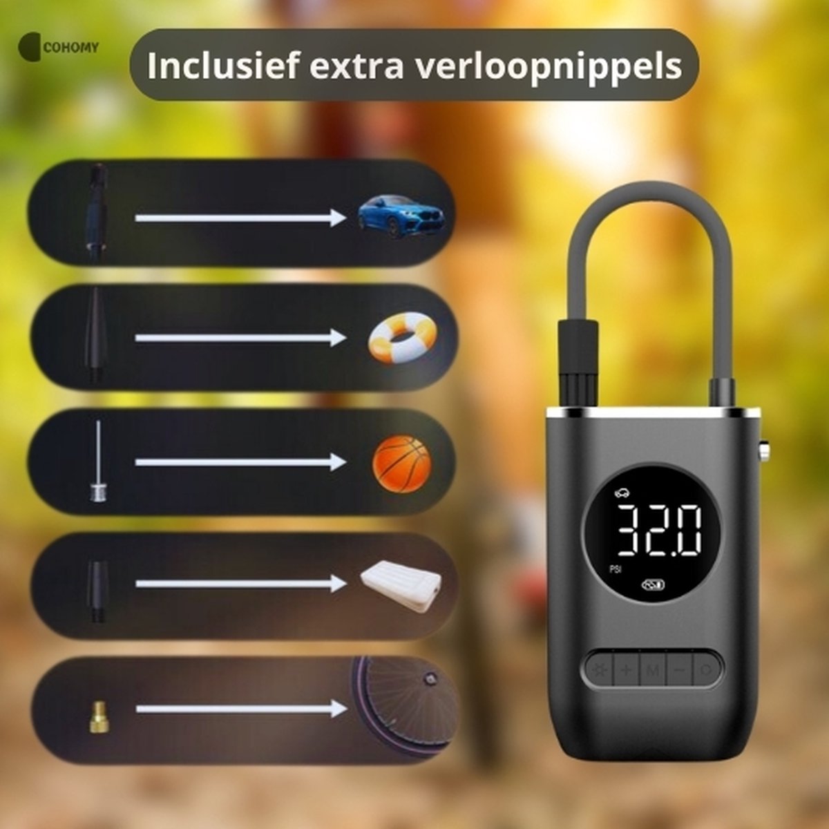 CoHomy Elektrische Fietspomp - Bandenpomp Scooter Motor Auto thumbnail 5