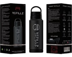 Refillz Drinkware® - (NEW) Pro X Bottle Blackz - Dubbelwandige Thermo Drinkfles 720ML - Waterfles - RVS Bidon - Click & Lock Lid Pro - 24u koud / 12u warm - Lekvrij Design - BPA Vrij