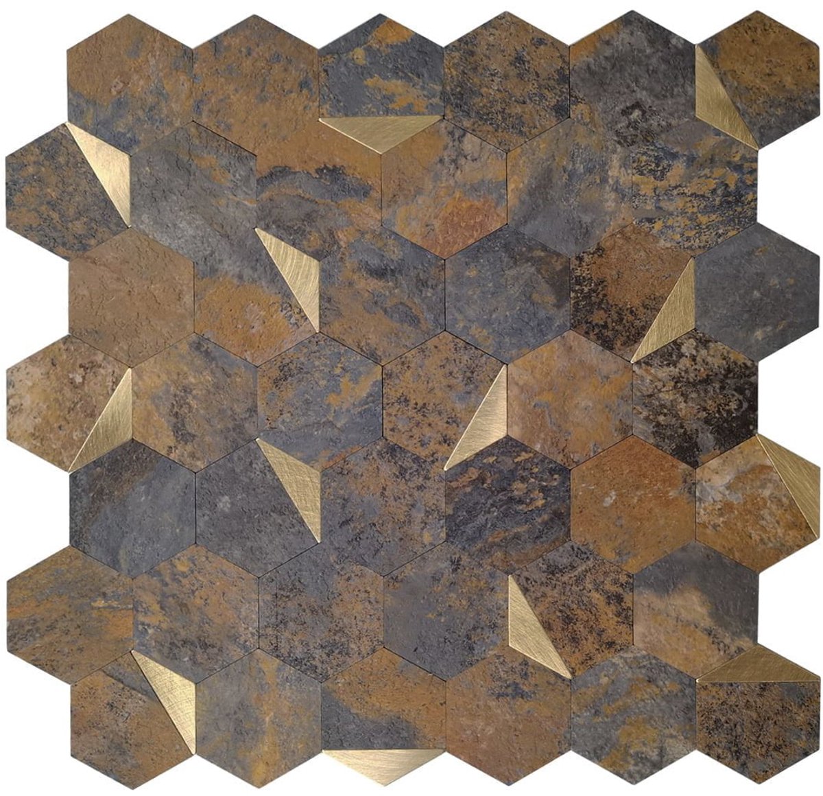 Zelfklevende Mozaïek Steenstrip Hexagon Goud Roest