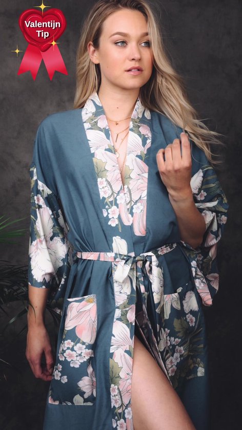 Ledamon Korte badjas voor dames van 100% zijde, Zwart, One Size
