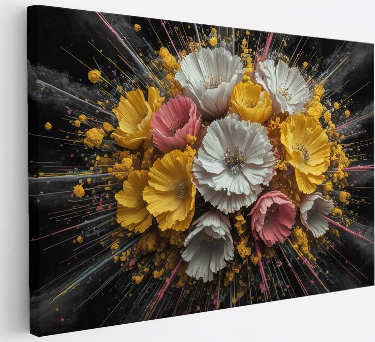 Saammp Canvas Schilderij - Bloemenexplosie Kleurrijk - Abstract - Modern - 30x20 - Foto op canvas - Wanddecoratie - Muurdecoratie Woonkamer - Kantoor Decoratie Multicolor