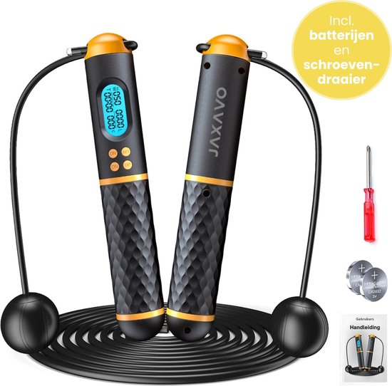 Jaxavo - Corde à sauter Smart - Corde à sauter sans fil / lestée - Avec compteur de calories - Perdre du poids - Adultes - Fitness - Zwart