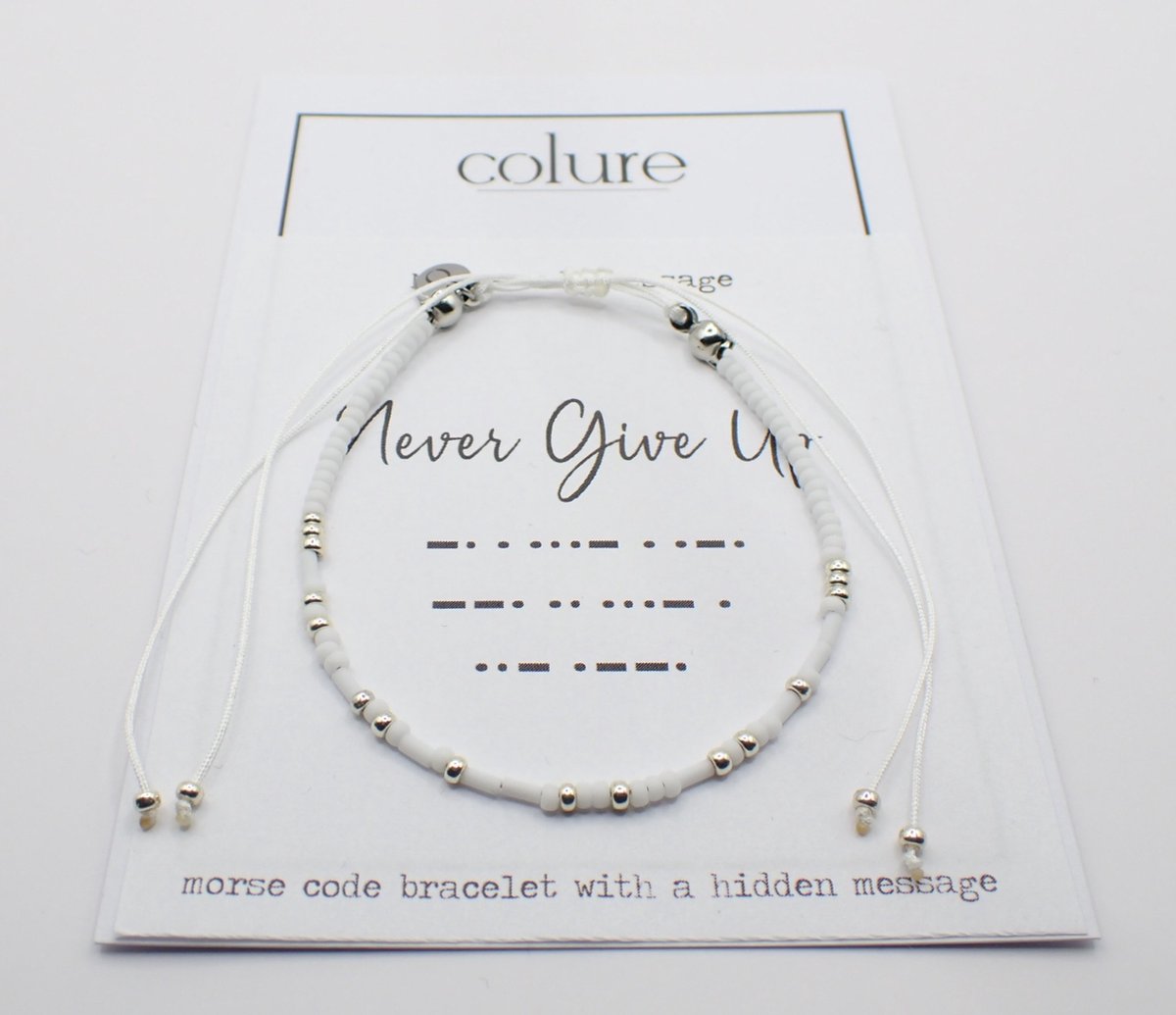 Colure® morse code armband glanzendwit Never give up