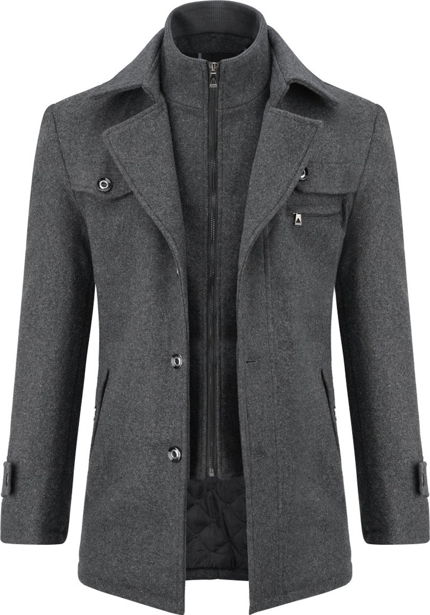 ALLTHEMEN Heren Korte Jas met Opstaande Kraag Mantel - Wollen Winterjas Business - S