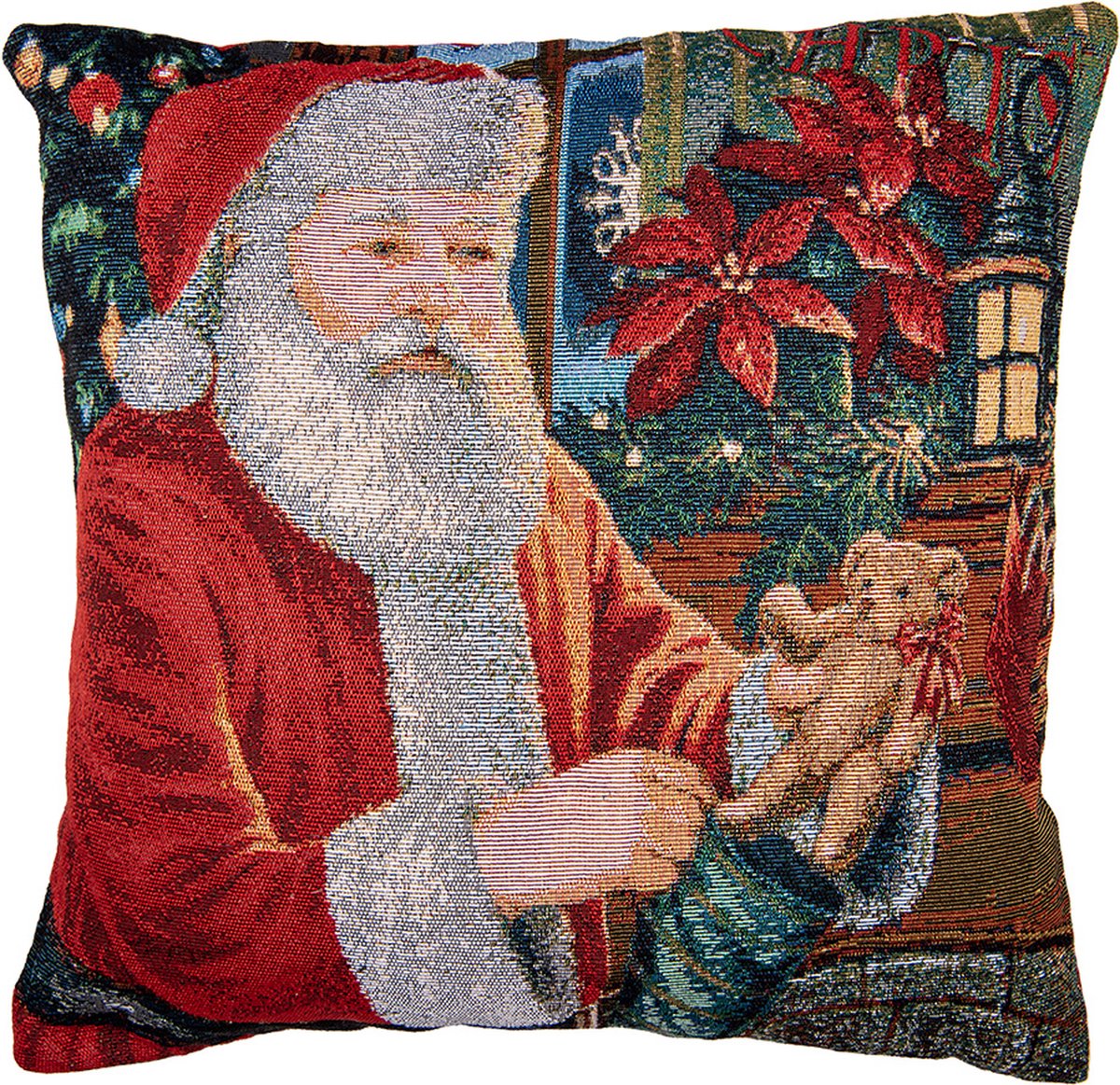 Clayre & Eef Kussenhoes 44x44 cm Rood Polyester Kerstman