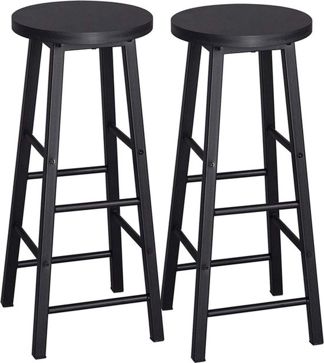 Bolt Edge Hoge Barkruk - Zwart - Set van 2 - Barstoelen zonder rugleuning - Houten Keukenkruk