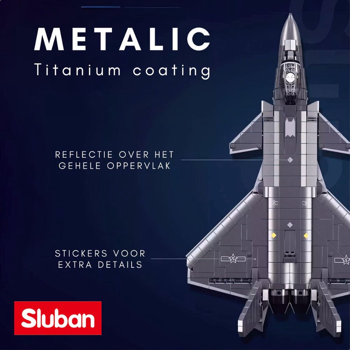 Sluban - J20S Straaljager met LED verlichtingen | WW2 army luchtmacht | Technic creator ideas educatief leger speelgoed | Expert bouwpakketten voor volwassenen | Classic icons vliegtuig modelbouw | 953 bloks — afbeelding 6