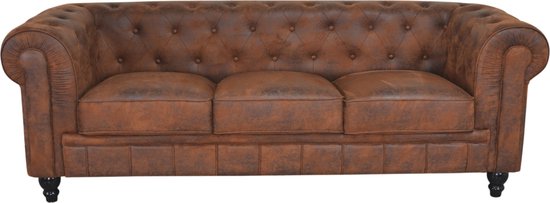 Chesterfield Bank - 3 Zits - Bruin - Vintage - Suede - Leer - Sofa
