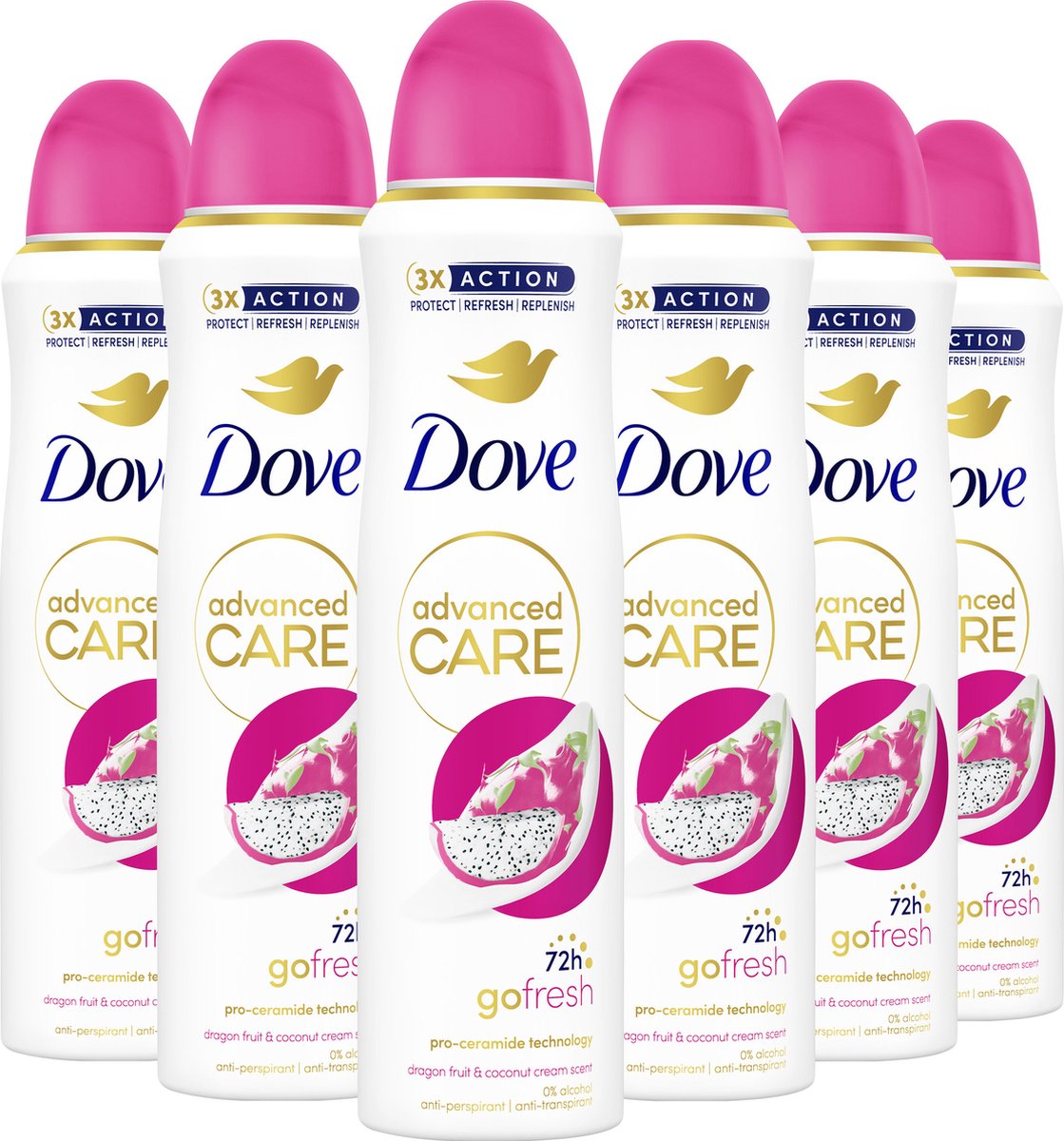 Dove Advanced Care Go Fresh Anti-Transpirant Deodorant Spray - Dragon Fruit & Coconut Cream - verbeterde formule met Pro-Ceramide technologie - 6 x 150 ml