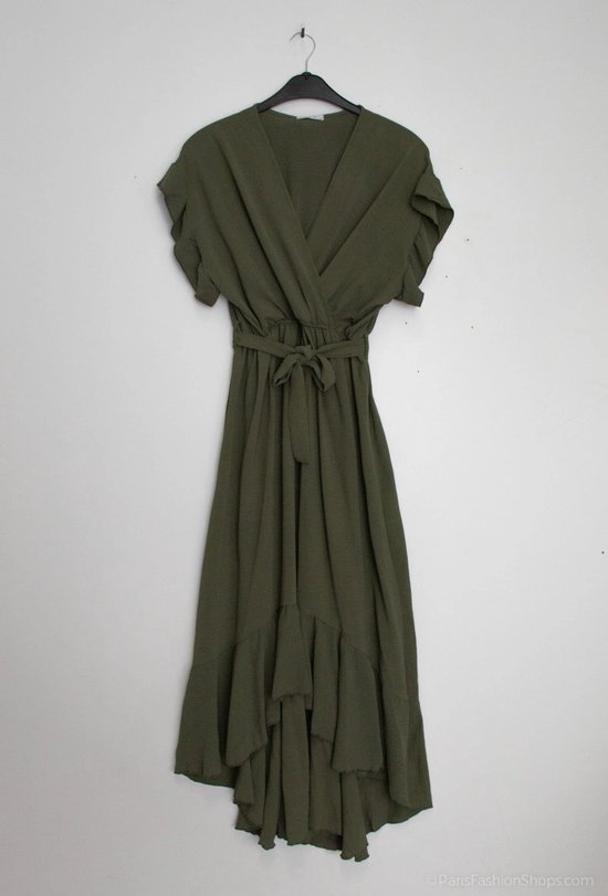Asymetrische dames wikkel jurk Evie effen kaki Maat S plain wrap dress strandjurk