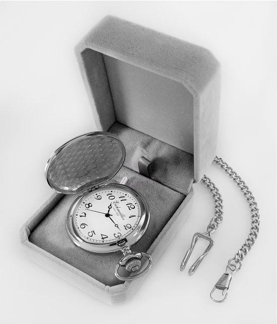 Eichmuller - Zilverkleurig Zakhorloge (Ø 45 mm) met Klapdeksel en Quartz Uurwerk – Inclusief Ketting en Luxe Verpakking