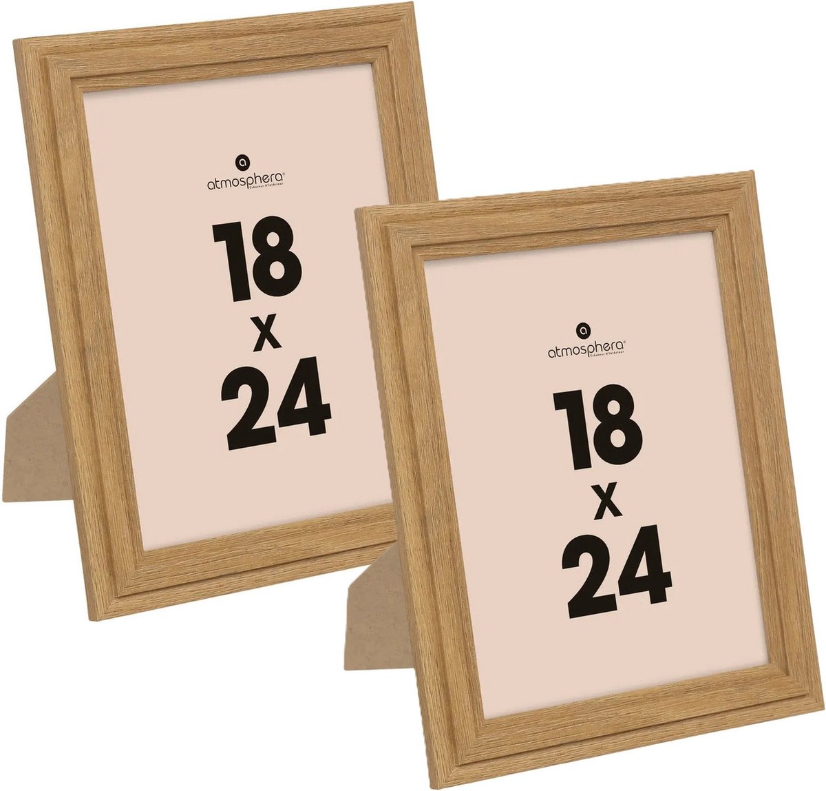 Atmosphera Fotolijstje voor een foto van 18 x 24 cm - 2x - naturel - foto frame Classico - Hout - staand en hangend