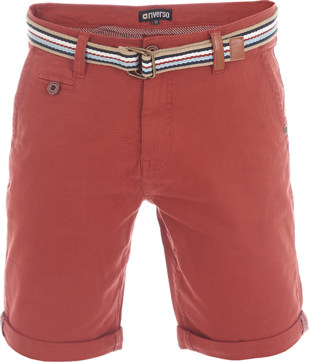 riverso Heren Short RIVKlaas regular/straight Rood W 44 Volwassenen Stretch Zomershorts met Riem & Omslag