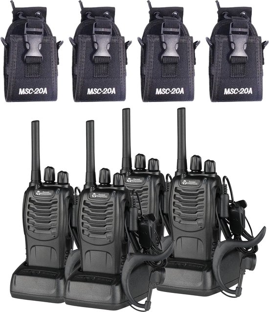 Composants actuels 88E - Radio bidirectionnelle 4 pièces - Talkie-walkie - Portée 5 km - PMR 446 Mhz - Avec lampe de poche LED - Y compris 4 étuis