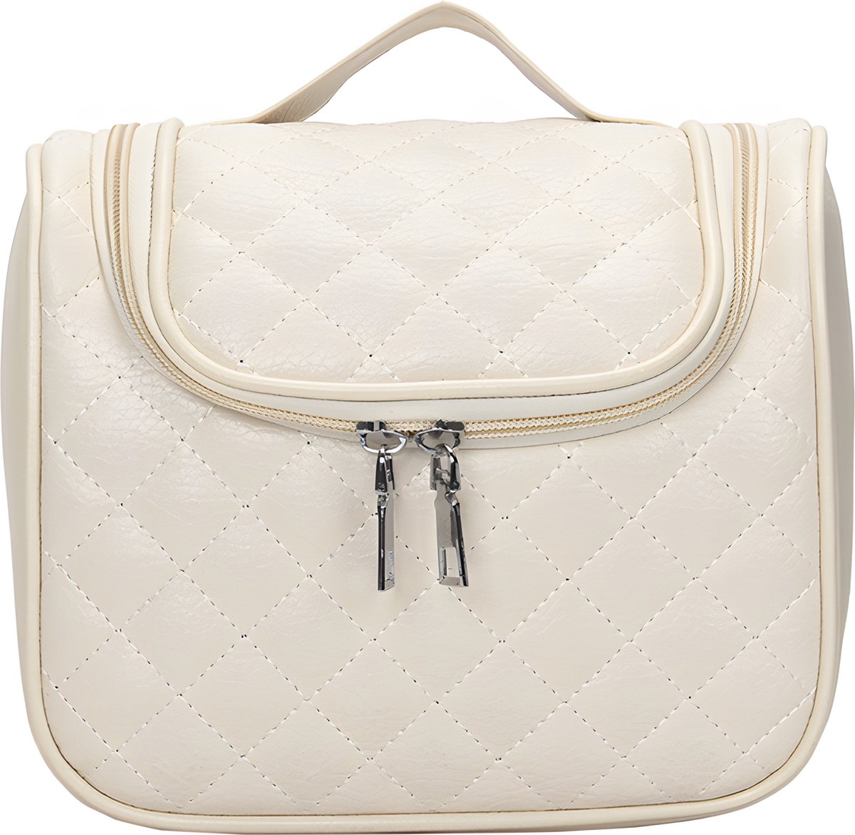 Rainbecom - Beautycases - Toilettassen - Wit - 25x13x20m - Dames Cosmetica Tas - Etui voor Toiletartikelen - Trendy Toilettas met haak - Grote Reistas - Draagbare Travel Organizer - Reis Make up tas - Crème taart cosmetische tas - PU leer - Waterdich