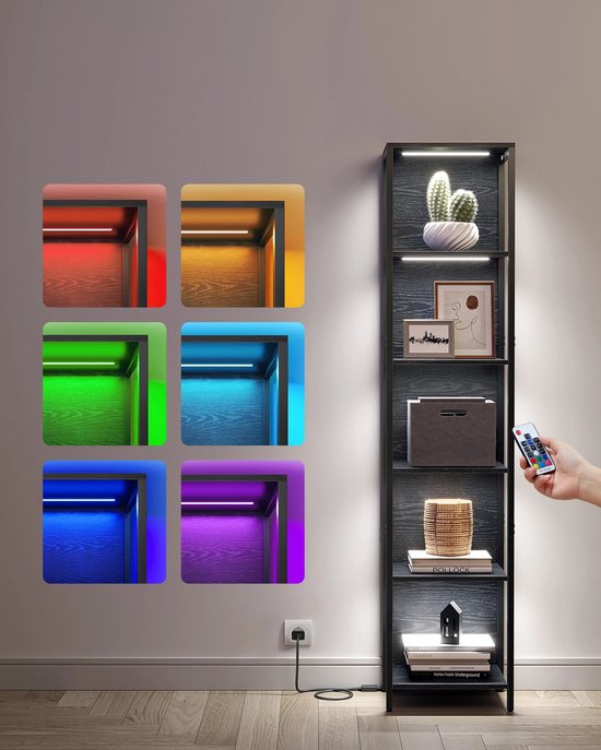 Multifunctioneel 6-verdiepingen Vitrinekast & Verstelbare Ledverlichtingsplank & Afstandsbediening LED 25 kleuren 6 helderheidsniveaus 10 knipperend modi 6 knipperend snelheden & Stalen Frame 30.3x40x178.6 Stabiel 177 kg/231 kg totaal - Krasbestendig
