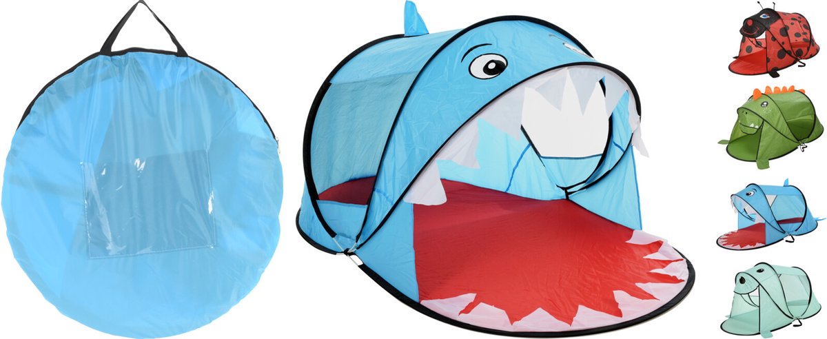 Kids pop-up tent- zeeleeuw-lieveheersbeestje-draakje-haai