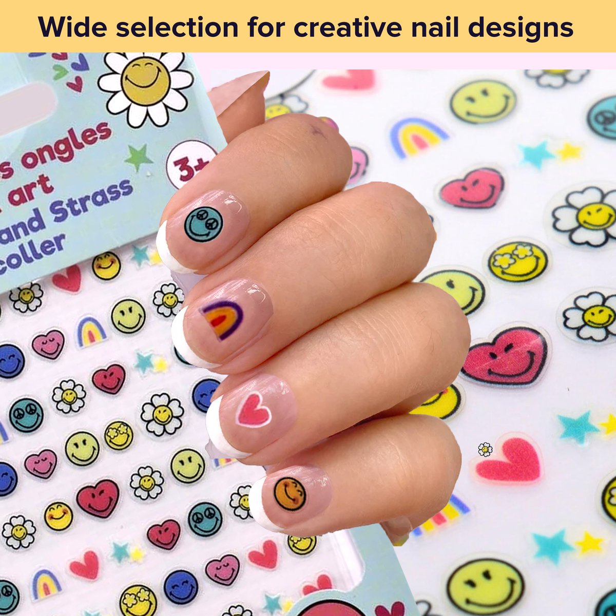 Goedkoopste Smiley Nagelstickers - Voor Kinderen - Set van 72 Stickers 24 Steentjes - Officieel Gelicentieerd