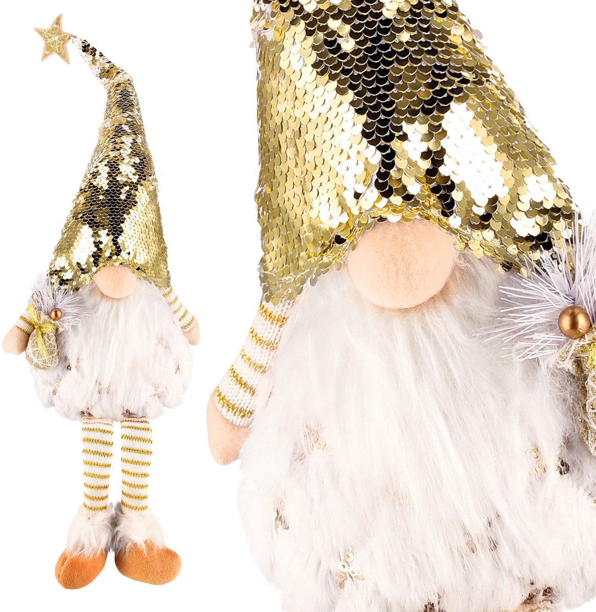 Kerstkabouter DWERG Kerstman GROOT wit Gloeiend