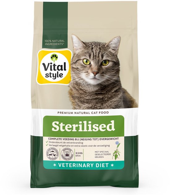 VITALstyle Sterilised - Kattenbrokken - Dieetvoer Voor Geleidelijk Gewichtsverlies En Behoud - Tegen Overgewicht - Met o.a. Brandnetel & Mariadistel - 3,5 kg