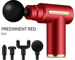 Mini massage gun rood - 4 koppen - 6 snelheden - diepe spierstimulatie - licht in gewicht (540 gram) - stil in gebruik - makkelijk mee te nemen