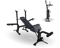 Mobiclinic Pressfit - Multifunctionele fitnessbank - Inklaapbar halterbank - Verstelbare rugleuning - Krachtstation met Haltersteun - 140 x 170 x 110 cm - Tot 250kg - Zwart
