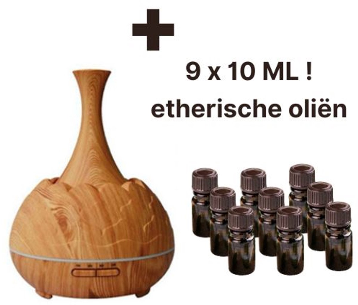 Goedkoopste Indy Aroma Diffuser - 400 ml - Lichtbruin - 9 x Etherische Olie Set
