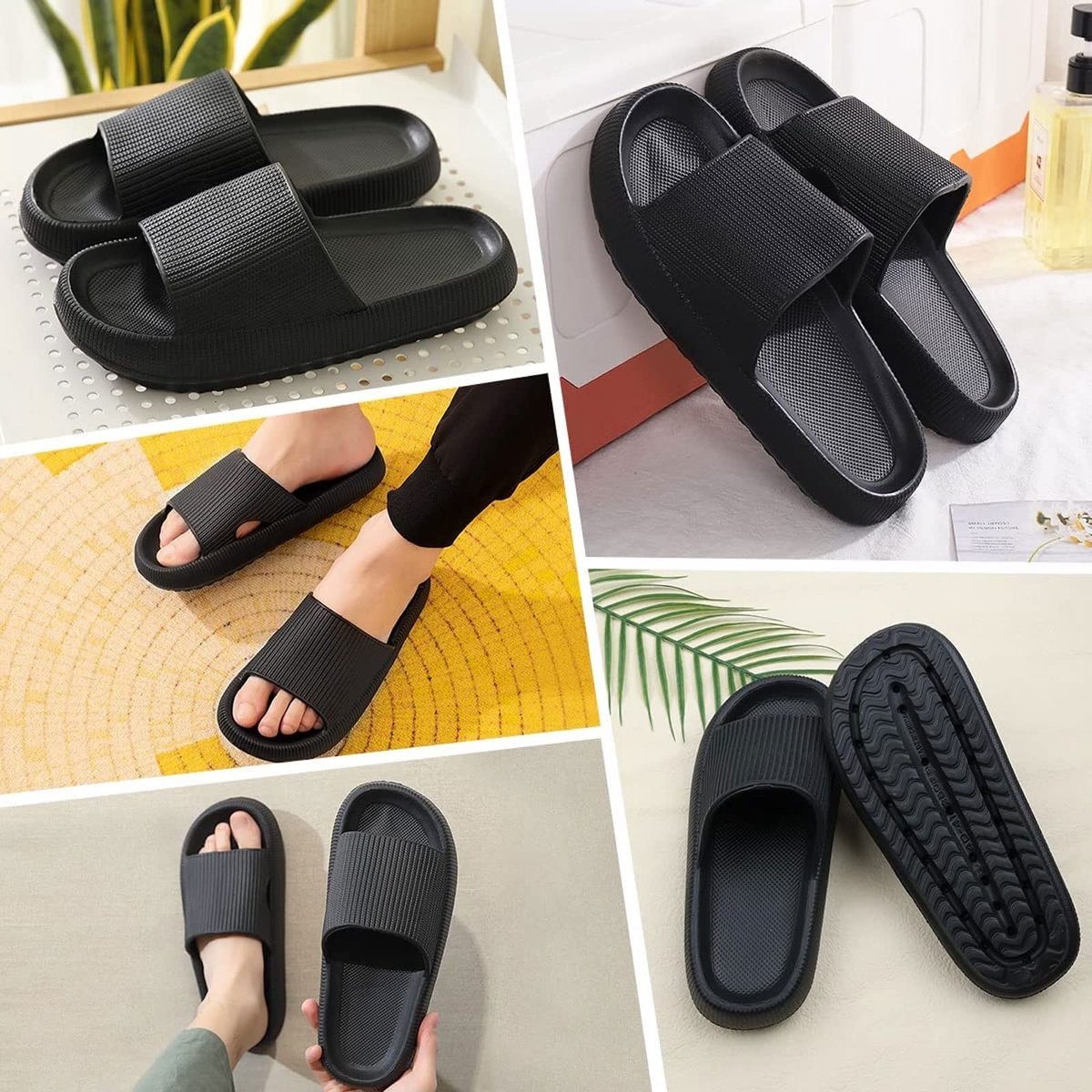 Senza Marchio ZONLITYU Sandalen Bath Shoes Slippers Bath Slippers Cloud Slippers Rubber Home Slippers Non-slip Mules(Schwarz 37 EU)