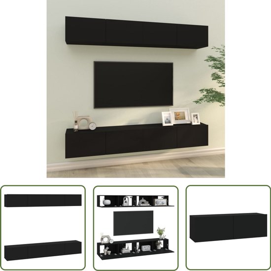 vidaXL Tv-wandmeubels 4 stuks - Zwart - 100x30x30 cm Tv Kast - Wandkast ...