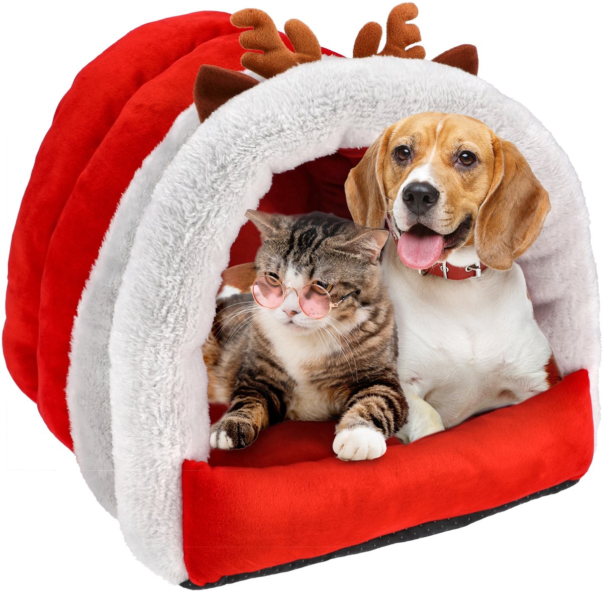 KERSTBED voor dieren KAT HOND Kussen ZACHT Kerstman FLUFFY