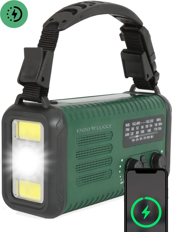 Draagbare Noodradio Solar Opwindbaar en Batterij - Survival Radio - 20000 mAh - Powerbank Zonneenergie - Zaklamp - Noodpakket voor thuis – radio op batterijen voor rampen - Noodrantsoen
