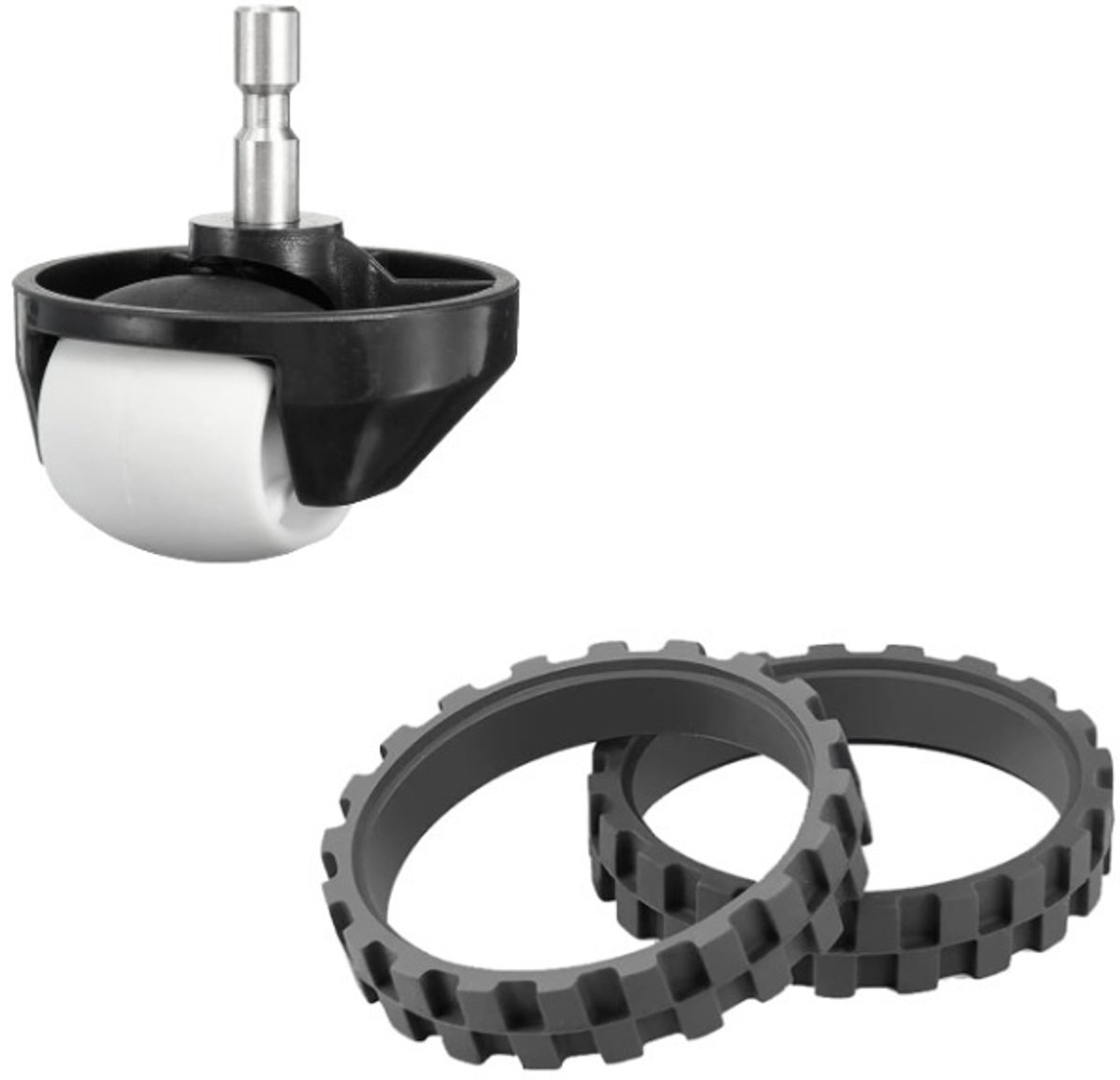 Reservebanden en voorwiel - banden - compatibel met Roomba 500, 600, 700, 800, 900, e, i, s - Vervanging voor zijwiel van uw robot - reserveonderdeel voor iRobot Roomba
